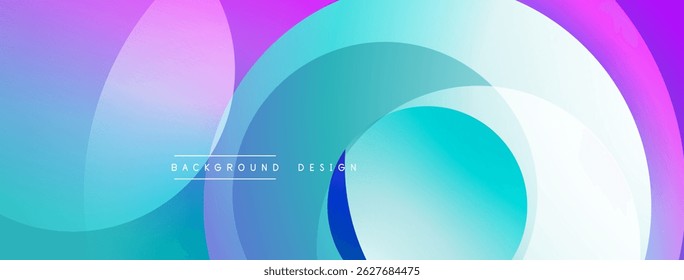 Abstract colorful background. Overlapping circles create dynamic visual effect. Gradient shades of blue, purple, pink present. Modern design element.
