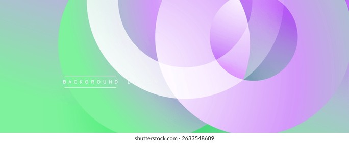 Abstract colorful background. Overlapping circles create soft gradients, blending green, purple, white hues. Modern design element.