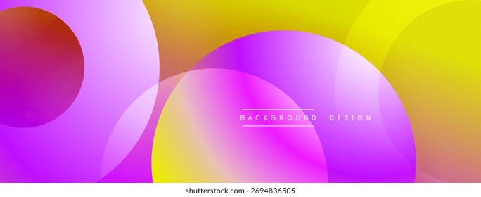 Abstract colorful background. Overlapping circles create dynamic visual effect. Gradient shades of purple, yellow, red present. Modern design element.