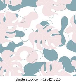 Abstract colorful background with overlapping organic monstera shapes. Blob seamless pattern trendy creative organic shapes. Blob splash liquid texture.