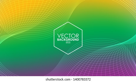 Abstract colorful background with overlay white wavy lines (Editable Stroke)