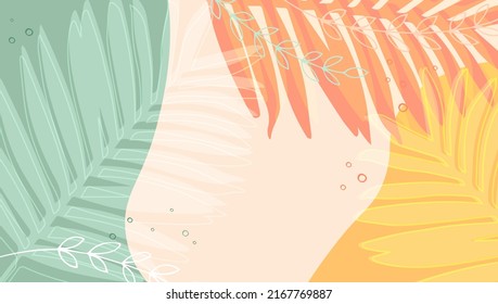 Abstract colorful background and palm leaves