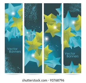 Abstract Colorful Background with paper banners and 3d glass stars. Vector.