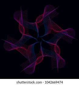 Abstract colorful background, pattern, fractal, optical illusion. Guilloche. Vector template.