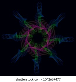 Abstract colorful background, pattern, fractal, optical illusion. Guilloche. Vector template.