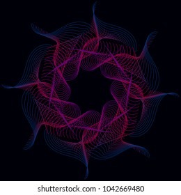 Abstract colorful background, pattern, fractal, optical illusion. Guilloche. Vector template.