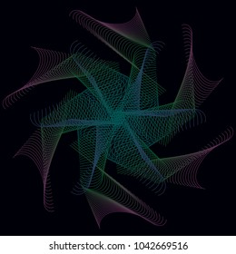 Abstract colorful background, pattern, fractal, optical illusion. Guilloche. Vector template.