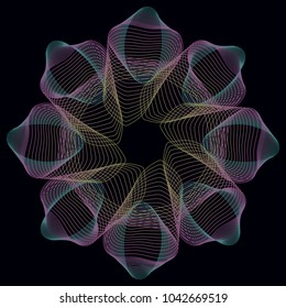 Abstract colorful background, pattern, fractal, optical illusion. Guilloche. Vector template.