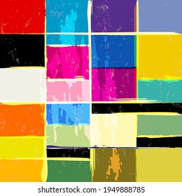 abstract colorful background pattern, with squares, lines, paint strokes and splashes, design template 