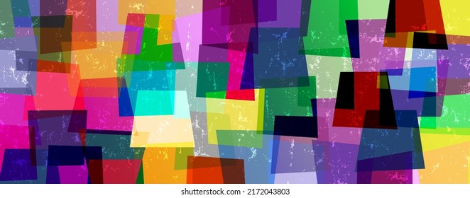 abstract colorful background pattern, with squares, trapaze, paint strokes and splashes