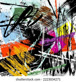 abstract colorful background pattern, with stripes, lines, waves, paint strokes and splashes 