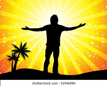 abstract colorful background with the peaceful boy silhouette