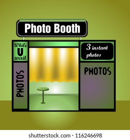 Abstract colorful background with a photo booth with chair and yellow curtains