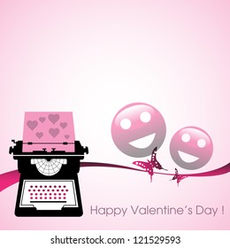Abstract colorful background with a pink love letter coming out from a typewriter machine. Valentines Day theme