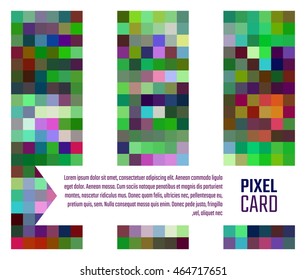 Abstract colorful background. Pixel style card. Banner with random colored squares.