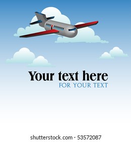 Abstract colorful background with colorful plane flying high between the clouds