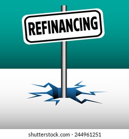Abstract colorful background with a plate with the text refinancing coming out from an ice crack