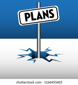 Abstract colorful background with a plate with the word plans coming out from an ice crack