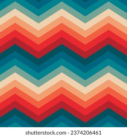 Abstract colorful background with psychedelic groovy zigzag lines. Hippie Hippie Aesthetic Rainbow in Retro style 70s, 90. Vector seamless pattern for textile, wrapping paper, banner, wallpaper