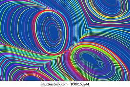 Abstract Colorful Background in Psychedelic Style. Bright Vector Illustration with Wavy Lines. Abstraction with Distorted Circles. Abstract Wavy Background for Web Design, Wallpaper, Covers, Posters.