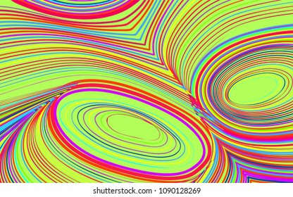 Abstract Colorful Background in Psychedelic Style. Bright Vector Illustration with Wavy Lines. Abstraction with Distorted Circles. Abstract Wavy Background for Web Design, Wallpaper, Covers, Posters.
