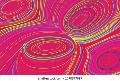 Abstract Colorful Background in Psychedelic Style. Bright Vector Illustration with Wavy Lines. Abstraction with Distorted Circles. Abstract Wavy Background for Web Design, Wallpaper, Covers, Posters.