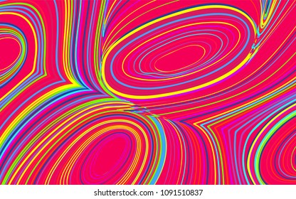 Abstract Colorful Background in Psychedelic Style. Bright Vector Illustration with Wavy Lines. Abstraction with Distorted Circles. Abstract Wavy Background for Web Design, Wallpaper, Covers, Posters.
