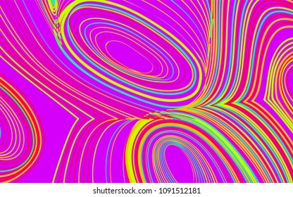 Abstract Colorful Background in Psychedelic Style. Bright Vector Illustration with Wavy Lines. Abstraction with Distorted Circles. Abstract Wavy Background for Web Design, Wallpaper, Covers, Posters.