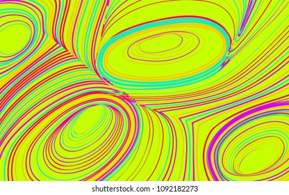 Abstract Colorful Background in Psychedelic Style. Bright Vector Illustration with Wavy Lines. Abstraction with Distorted Circles. Abstract Wavy Background for Web Design, Wallpaper, Covers, Posters.