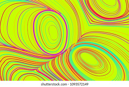 Abstract Colorful Background in Psychedelic Style. Bright Vector Illustration with Wavy Lines. Abstraction with Distorted Circles. Abstract Wavy Background for Web Design, Wallpaper, Covers, Posters.