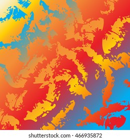 Abstract colorful background. Rainbow colors. Bright artistic paint texture. Splatter graphic design. Wavy chaotic pattern. Brush stroke grunge effect. Vintage style. Symbol summer Vector illustration