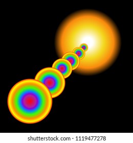 Abstract colorful background of rainbow light ray circles, vector illustration, EPS10. Can be used as wallpaper, backdrop, image montage in concepts of fantasy, imagination, futuristics, etc.