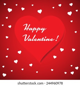 Abstract colorful background with red heart surrounded by smaller white hearts. Valentine greeting concept