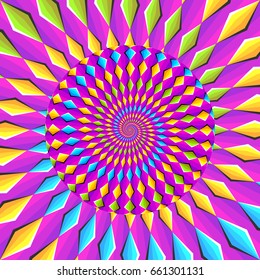 Abstract colorful background with the rotating sphere. Spin illusion.