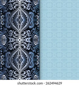 Abstract colorful background with seamless texture, frame border pattern, template for wedding invitation or greeting card design, beautiful luxury postcard, ornate page cover, vector illustration