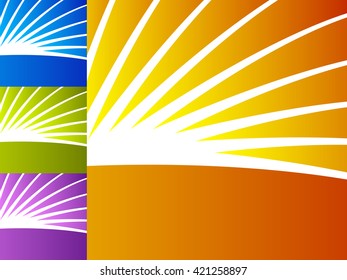 Abstract colorful background set with radiating-radial lines. 4 colors.