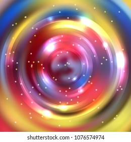 Abstract colorful background, Shining circle tunnel. Elegant modern geometric wallpaper. Vector illustration. Yellow, pink, blue colors.
