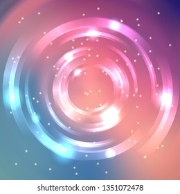 Abstract colorful background, Shining circle tunnel. Elegant modern geometric wallpaper. Pink, blue colors. Vector illustration