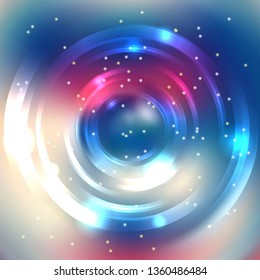 Abstract colorful background, Shining circle tunnel. Elegant modern geometric wallpaper. Vector illustration. Blue, pink, white colors.