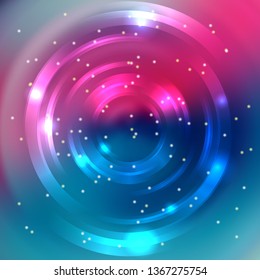 Abstract colorful background, Shining circle tunnel. Elegant modern geometric wallpaper. Vector illustration. Blue, pink colors.