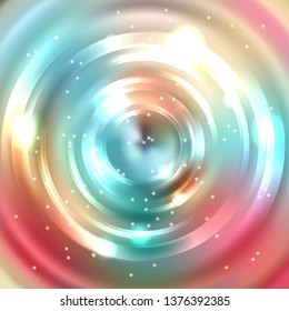 Abstract colorful background, Shining circle tunnel. Elegant modern geometric wallpaper. Red, pink, blue, white, beige colors. Vector illustration