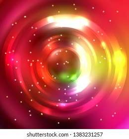 Abstract colorful background, Shining circle tunnel. Elegant modern geometric wallpaper. Red, pink colors. Vector illustration