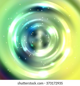 Abstract colorful background, Shining circle tunnel. Elegant modern geometric wallpaper.   Vector  illustration. Green, yellow colors. 