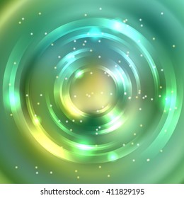 Abstract colorful background, Shining circle tunnel. Elegant modern geometric wallpaper.   Vector  illustration. Green, yellow colors