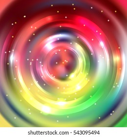 Abstract colorful background, Shining circle tunnel. Elegant modern geometric wallpaper.   Vector  illustration. Red, yellow, green colors. 