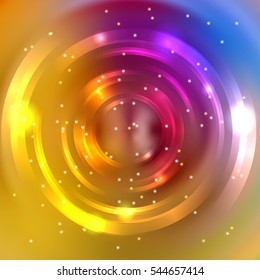 Abstract colorful background, Shining circle tunnel. Elegant modern geometric wallpaper.   Vector  illustration. Yellow, pink, blue colors. 