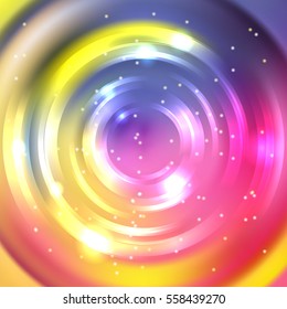 Abstract colorful background, Shining circle tunnel. Elegant modern geometric wallpaper.   Vector  illustration. Pink, blue, yellow colors. 