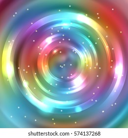 Abstract colorful background, Shining circle tunnel. Elegant modern geometric wallpaper.   Vector  illustration. Blue, pink, yellow, orange colors. 