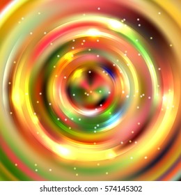 Abstract colorful background, Shining circle tunnel. Elegant modern geometric wallpaper.   Vector  illustration. Yellow, orange, green colors. 
