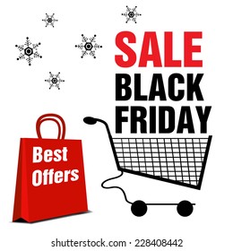 Abstract colorful background with a shopping cart and the text Black Friday sale written above the cart